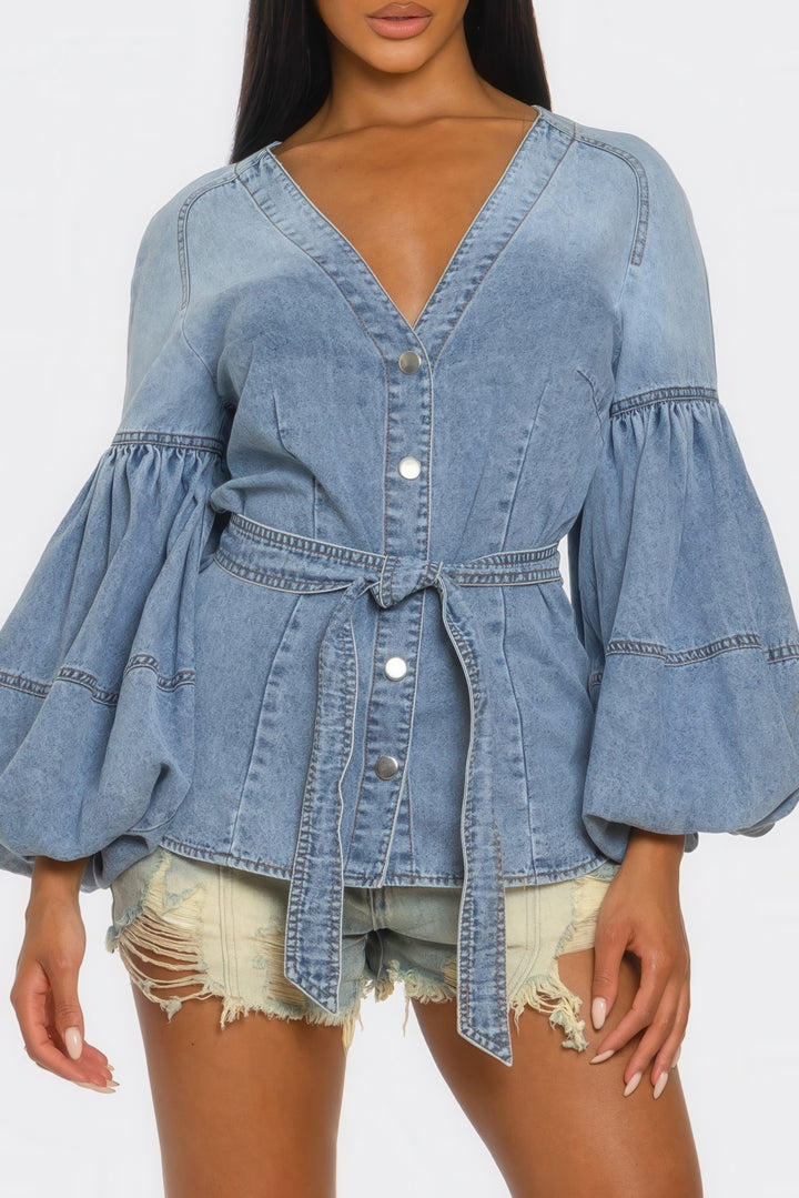 Rivet & Ruffle Denim Blouse