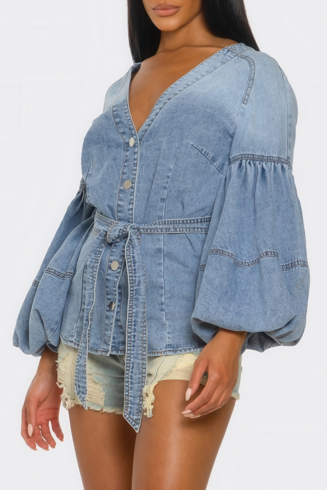 Rivet & Ruffle Denim Blouse