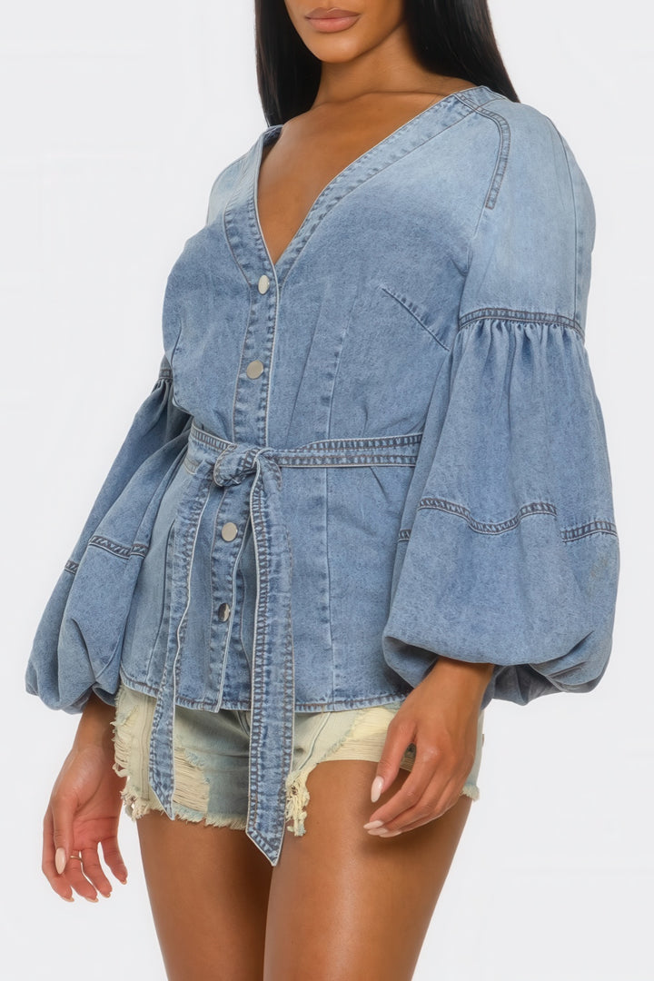 Rivet & Ruffle Denim Blouse