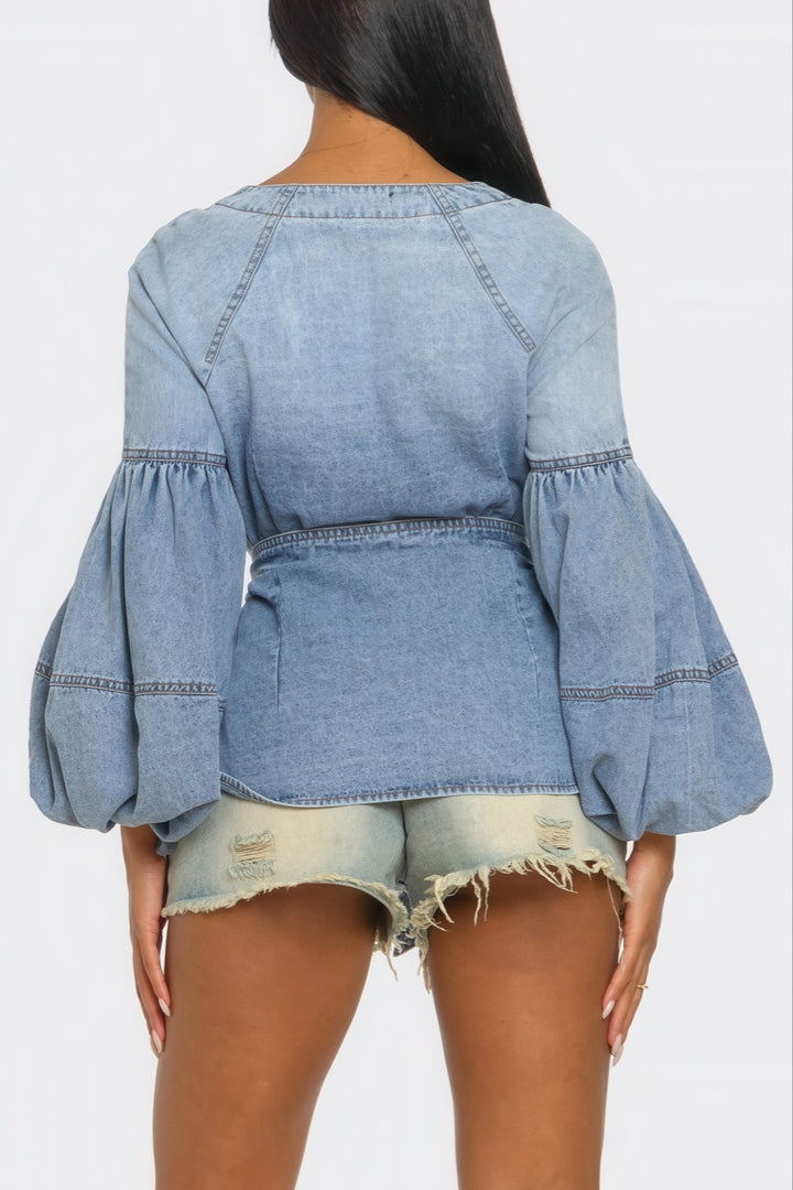 Rivet & Ruffle Denim Blouse