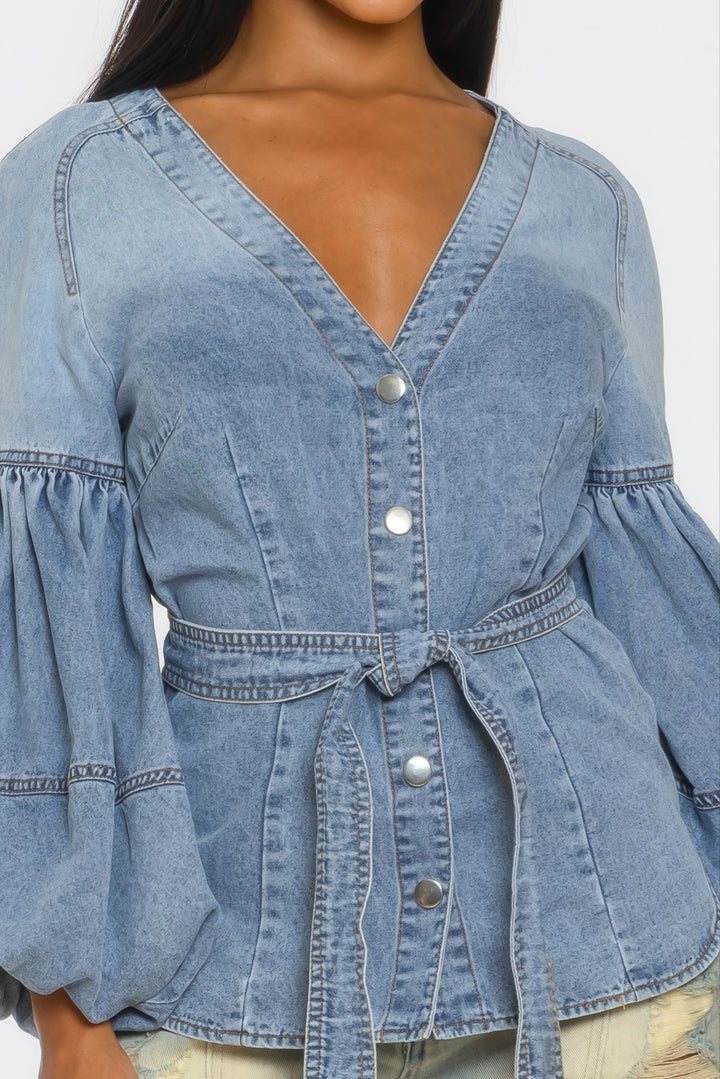 Rivet & Ruffle Denim Blouse