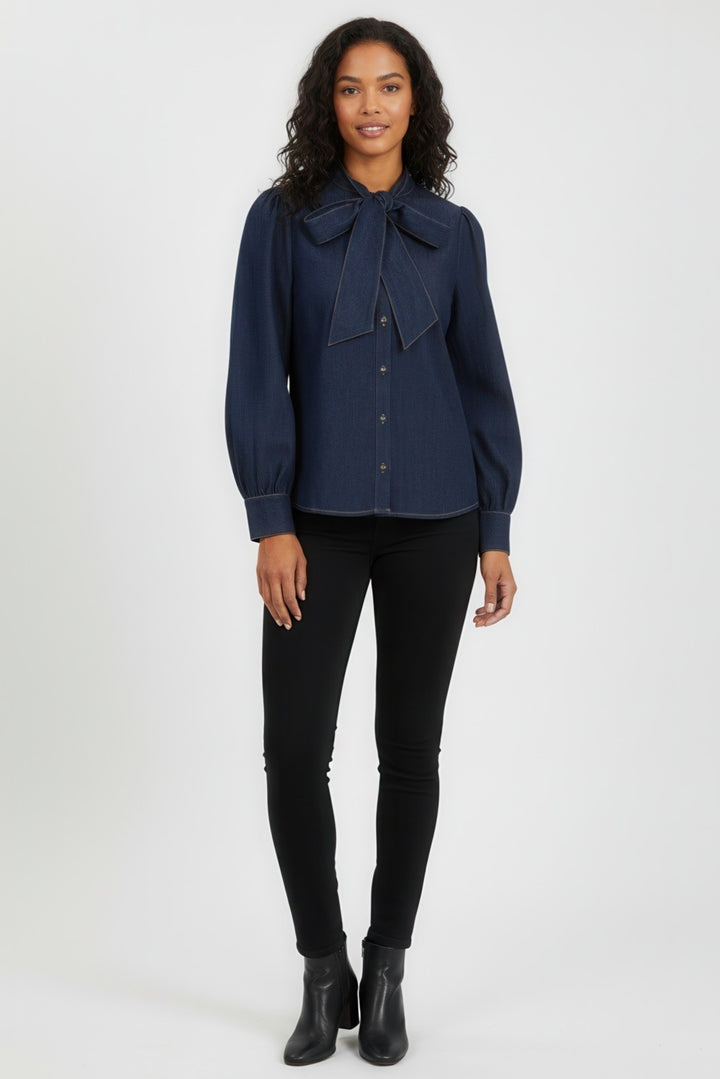 The Signature Tie Denim Blouse